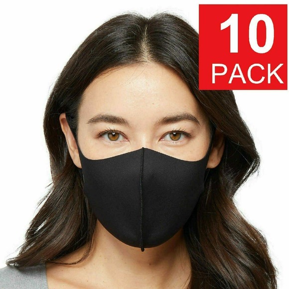 10 Pack - FACE MASKS Black Washable Reusable Polyester Unisex Mens Womens - Picture 2 of 7